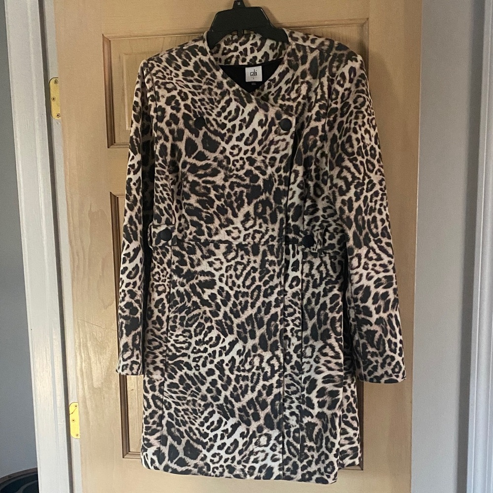 CAbi Leopard-Print Long Sleeve Dress Coat in Black, Cream, Brown